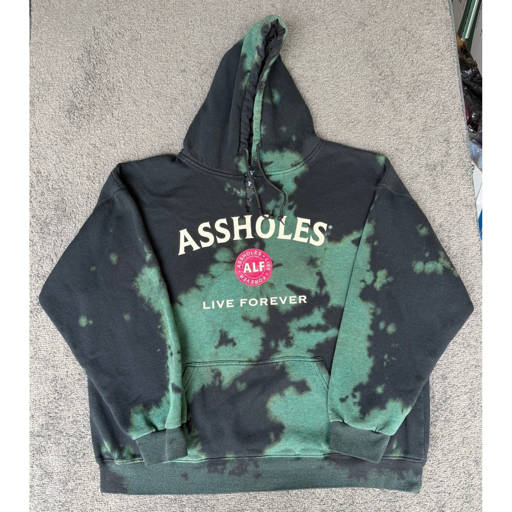 Assholes Live Forever Green Black Tie Dye Hoodie Mens XL ALF Live Forever
